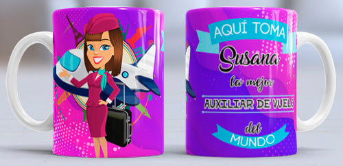 Taza personalizada. Auxiliar de vuelo