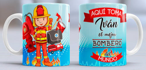 Taza personalizada profesiones. Bombero