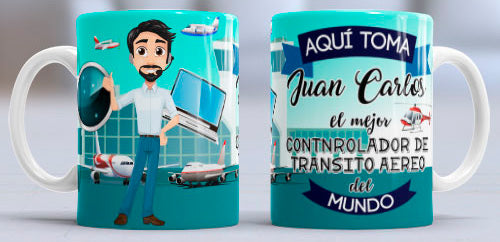 Taza personalizada profesiones. Controlador/a aéreo