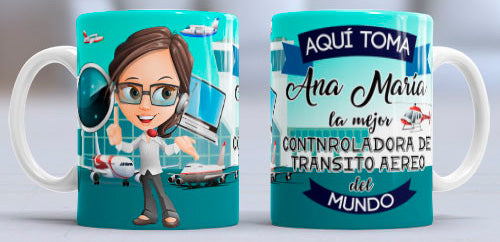 Taza personalizada profesiones. Controlador/a aéreo