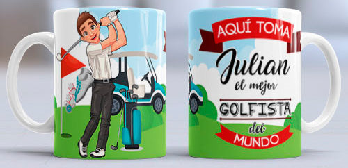 Taza personalizada profesiones. Golfista