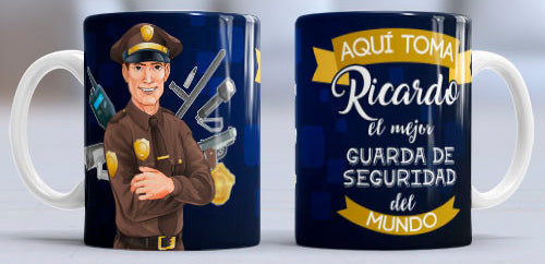 Taza personalizada profesiones. Guarda de seguridad