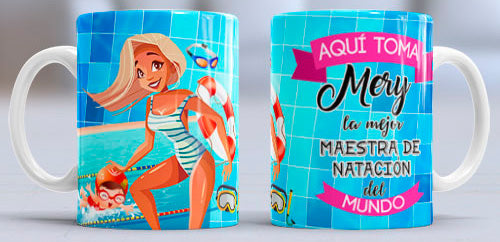 Taza personalizada profesiones. Maestra de natación