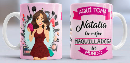 Taza personalizada profesiones. Maquilladora