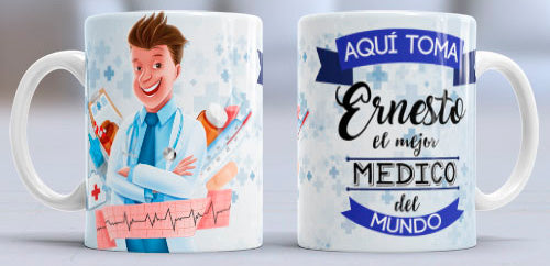 Taza personalizada profesiones. Médico/a