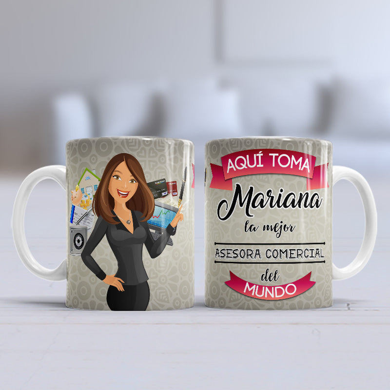 Taza personalizada profesiones. Asesor/a Comercial