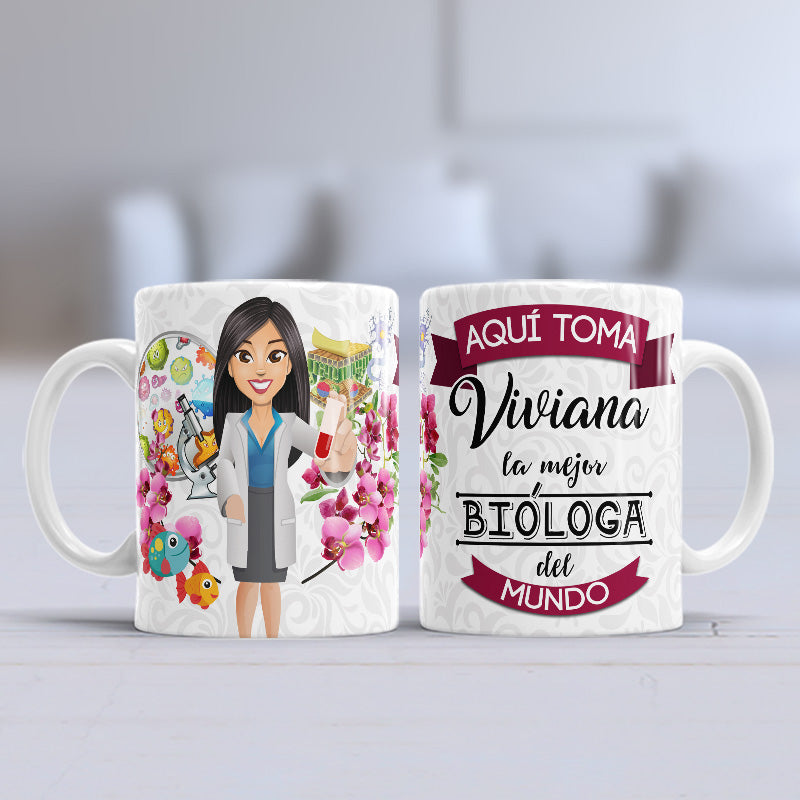 Taza personalizada profesiones. Bióloga