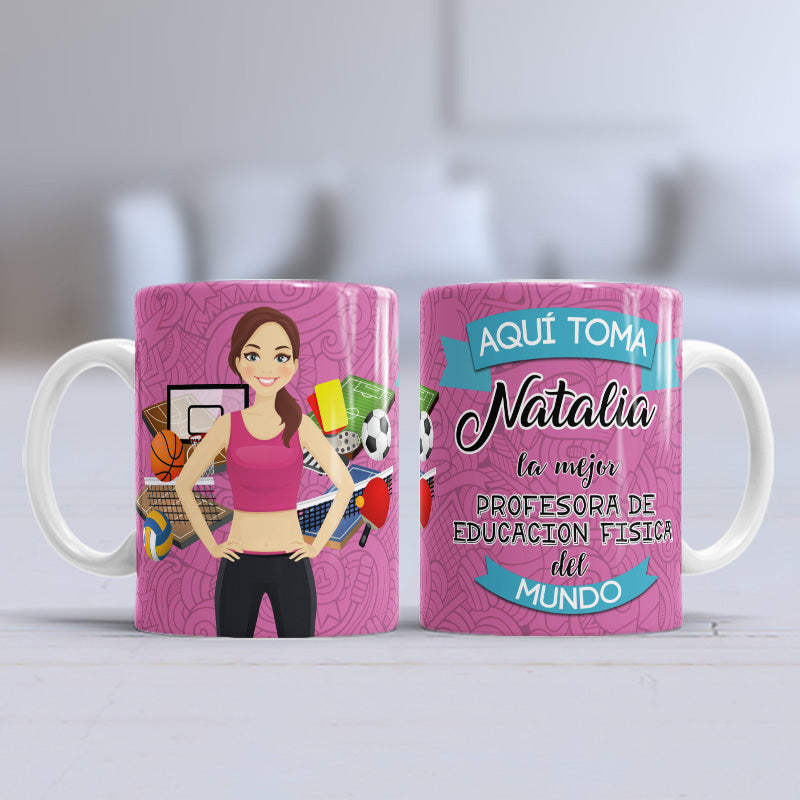 Taza personalizada profesiones. Profesor/a de Ed. Física