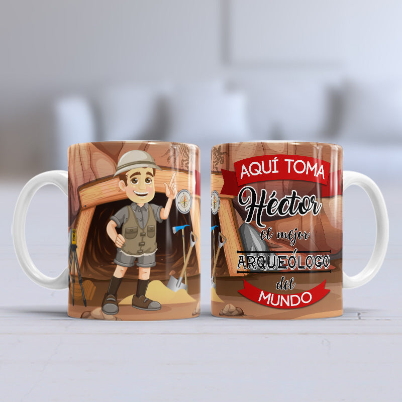 Taza personalizada profesiones. Arqueólogo/a