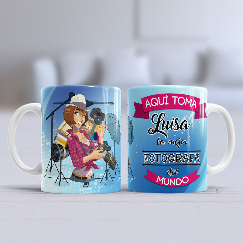 Taza personalizada profesiones. Fotógrafo/a