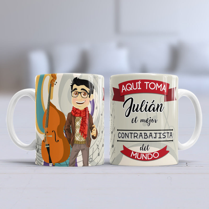 Taza personalizada profesiones. Contrabajista