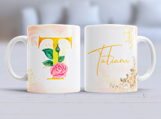 Taza personalizada inicial amarilla