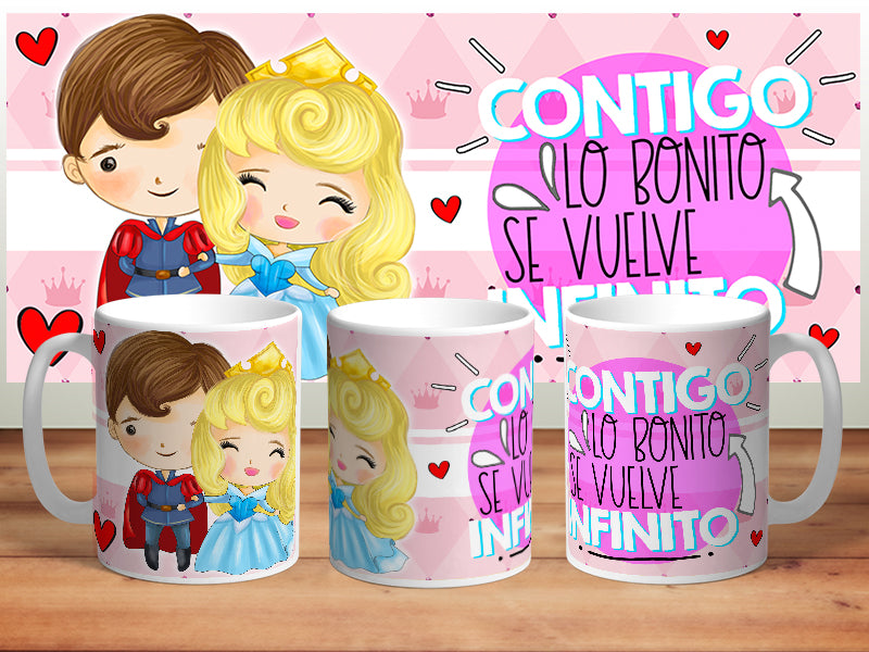 Taza personalizada "Contigo lo bonito se vuelve infinito"