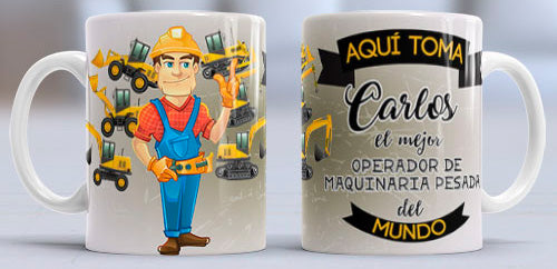 Taza personalizada profesiones. Operador de maquinaria