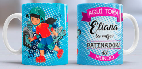 Taza personalizada profesiones. Patinadora