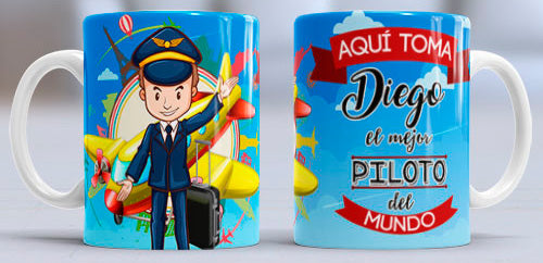 Taza personalizada profesiones. Piloto