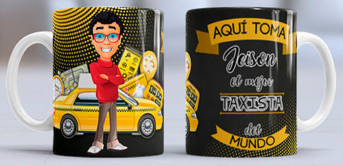 Taza personalizada profesiones. Taxista