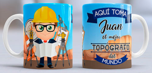 Taza personalizada profesiones. Topógrafo