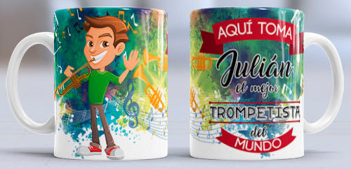 Taza personalizada profesiones. Trompetista