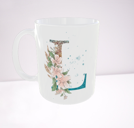 Taza personalizada inicial floral brillante